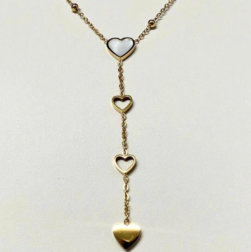 Y Lariat Style Necklace Hearts Charms 18k Gold Plated