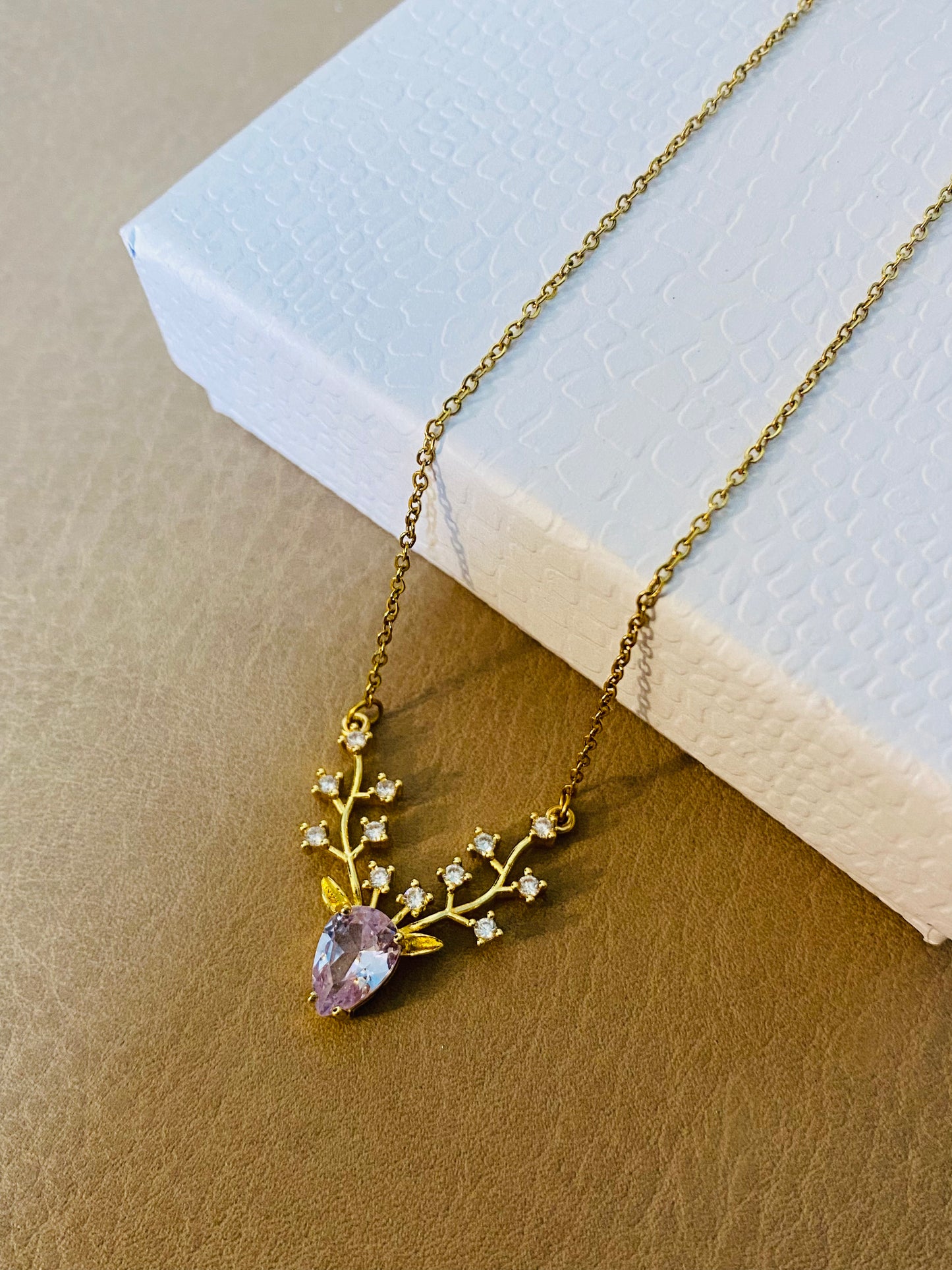 Crystal Reindeer Necklace 18k Gold Plated