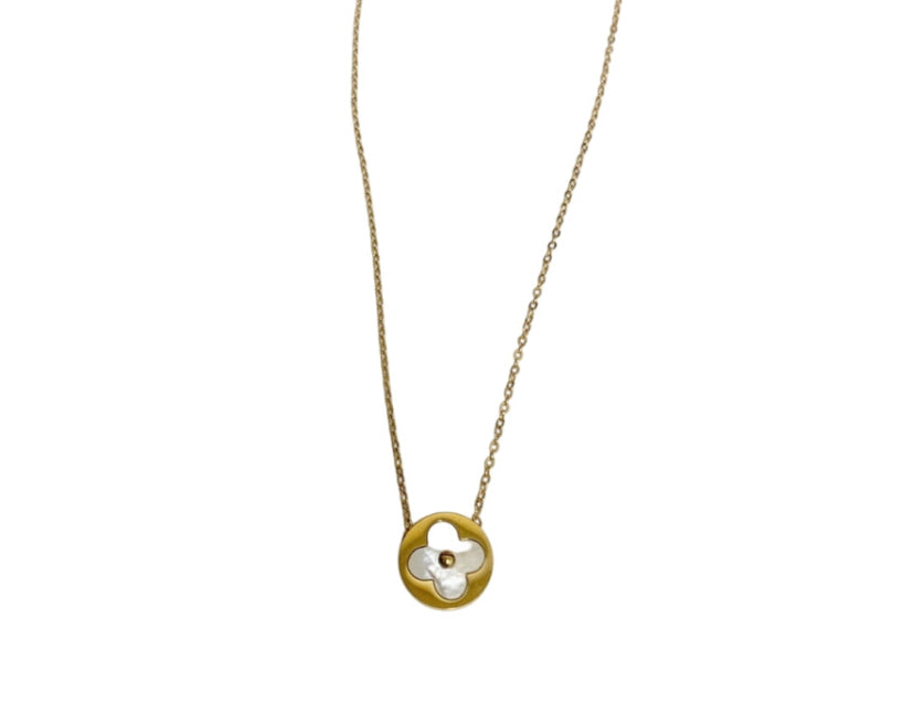 Mother of Pearl Flower Necklace 14k Gold Plated NonTarnish