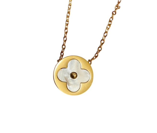 Mother of Pearl Flower Necklace 14k Gold Plated NonTarnish
