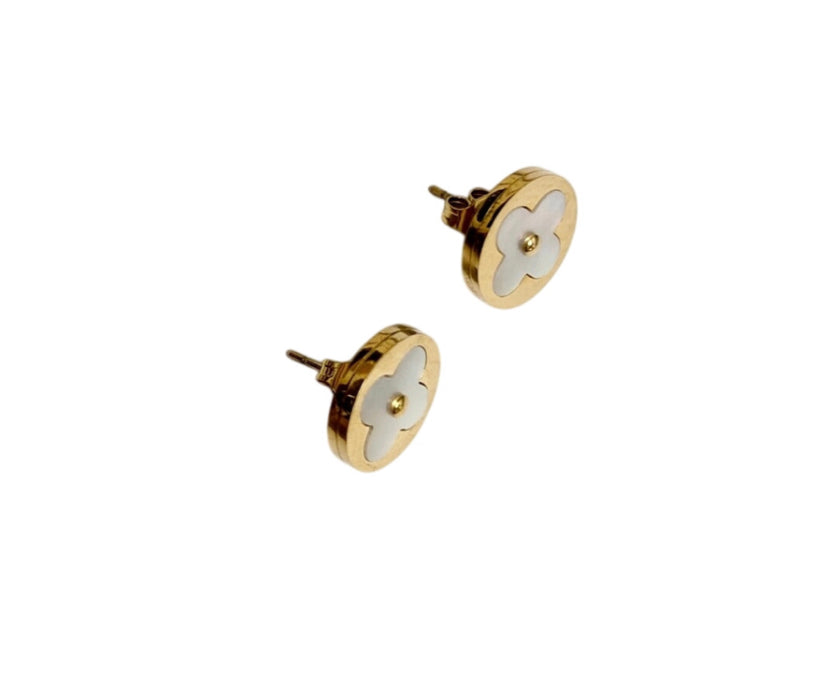 Mother of Pearl Flower 14k Gold Plated Studs