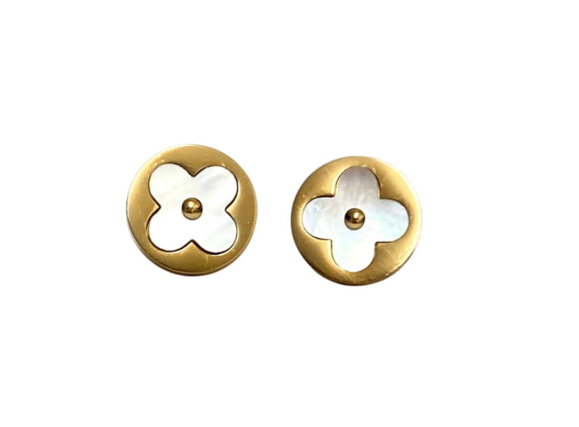 Mother of Pearl Flower 14k Gold Plated Studs