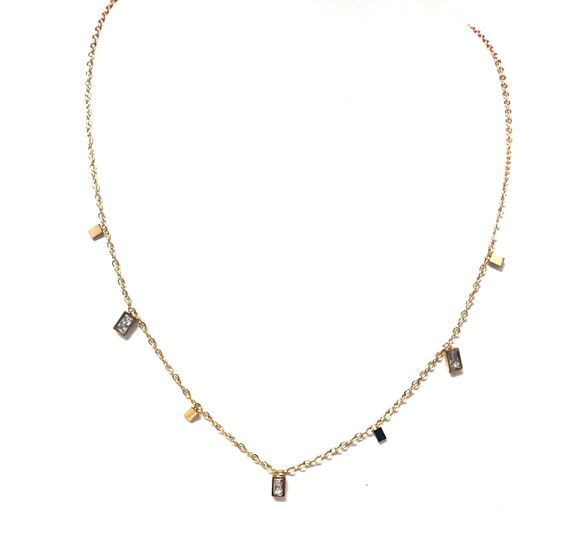 Delicate Crystal Charms 18k Gold Plated A Style Necklace Tarnish Free