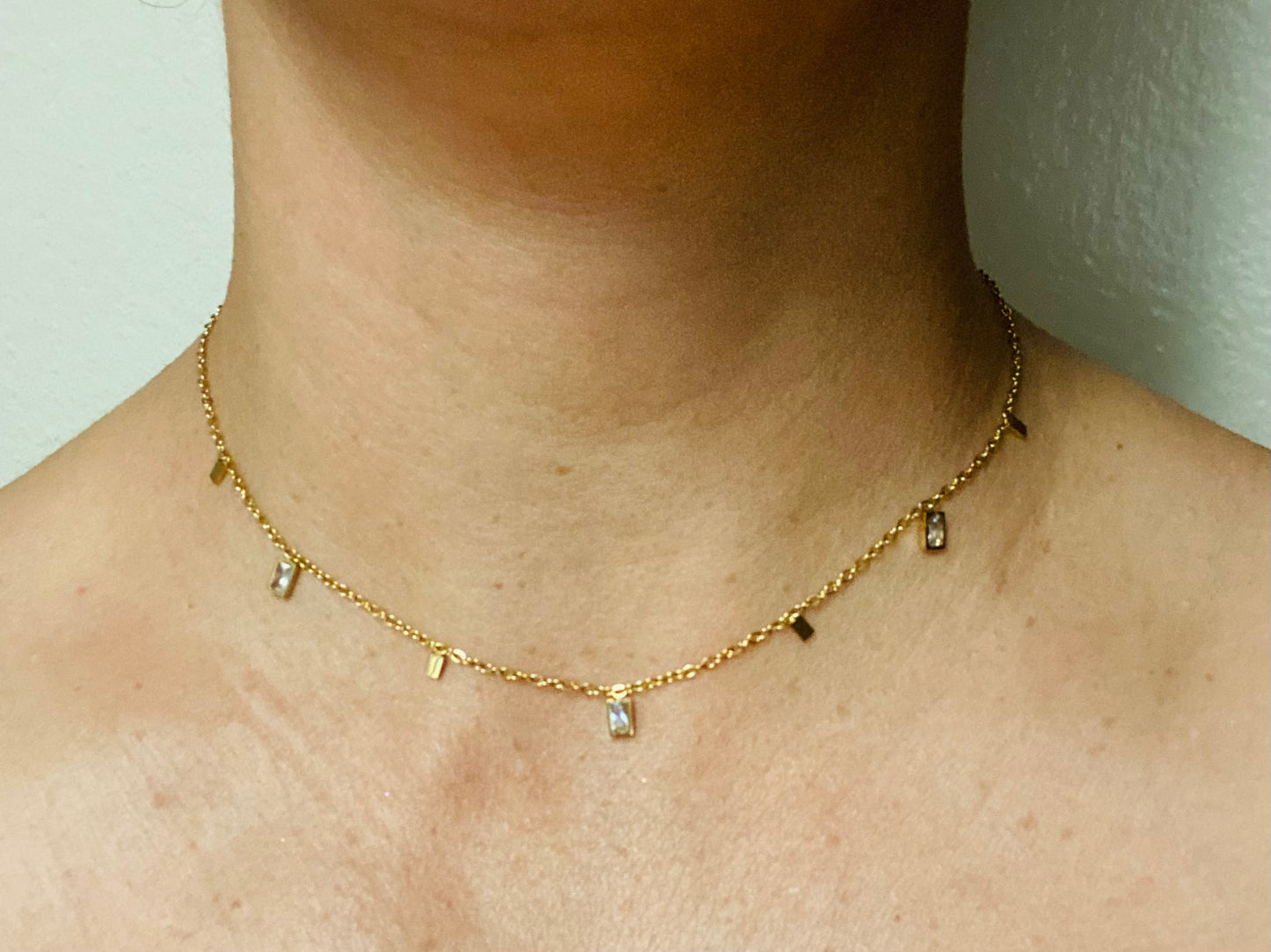 Delicate Crystal Charms 18k Gold Plated A Style Necklace Tarnish Free