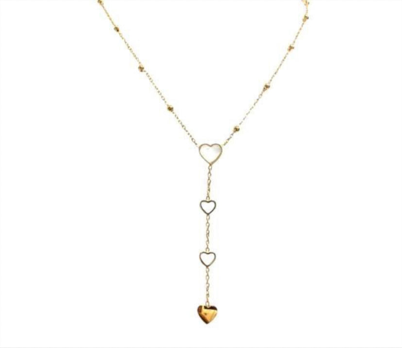 Y Lariat Style Necklace Hearts Charms 18k Gold Plated